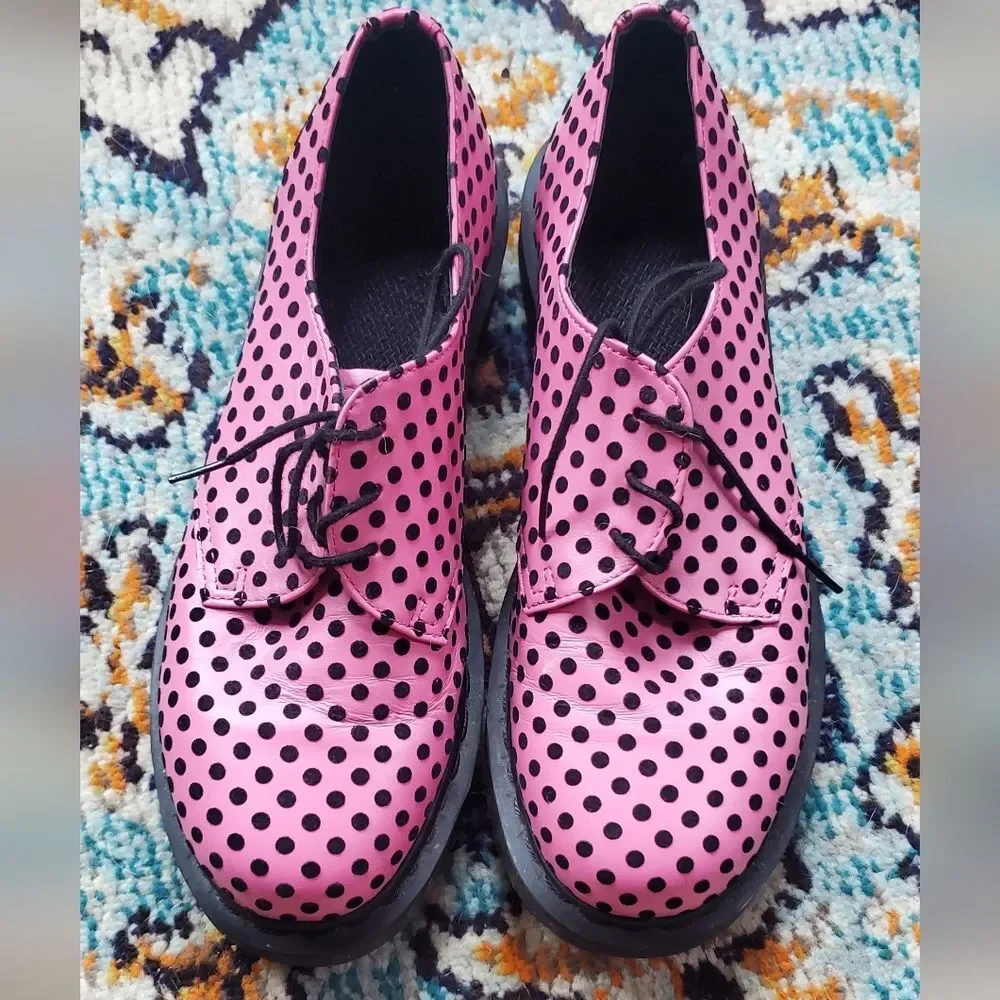 Dr Martens 1461 Pink With Flocked Black Polka Dots Originals Size US L 10 - Picture 8 of 12